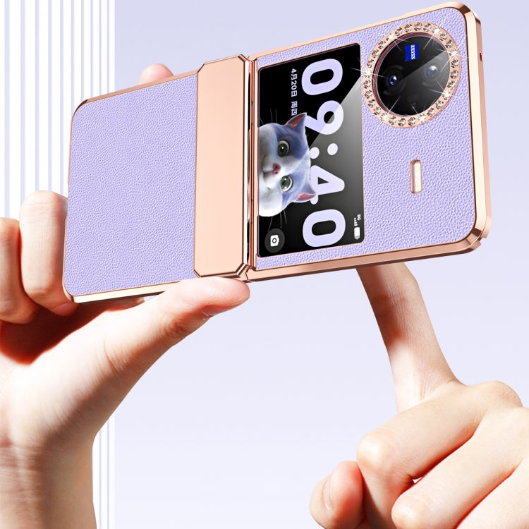 For vivo X Flip Plated Plain Leather Folding Phone Case with Hinge(Pink) - vivo Cases by PMC TechLife | Online Shopping South Africa | PMC TechLife