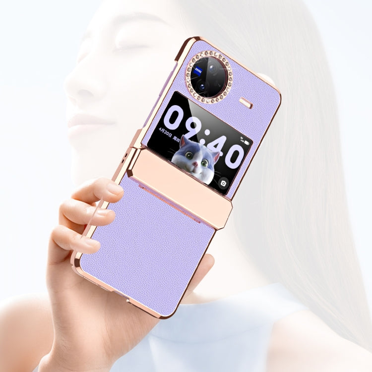 For vivo X Flip Plated Plain Leather Folding Phone Case with Hinge(Pink) - vivo Cases by PMC TechLife | Online Shopping South Africa | PMC TechLife