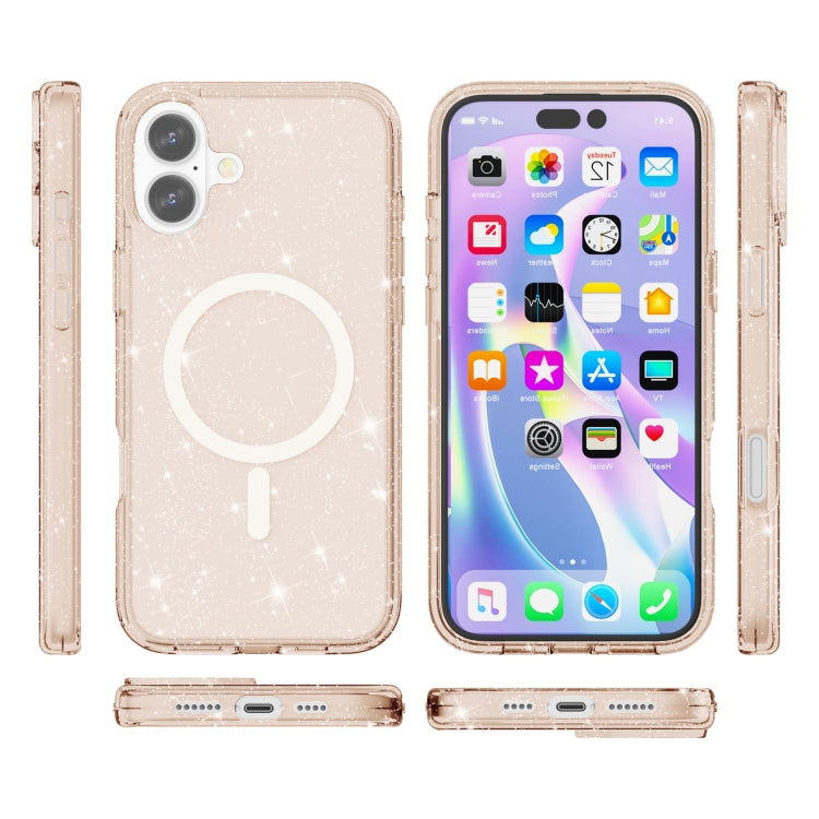 For iPhone 16 Terminator Style Glitter Powder MagSafe Magnetic Phone Case(Gold) - iPhone 16 Cases by PMC TechLife | Online Shopping South Africa | PMC TechLife | Buy Now Pay Later Mobicred