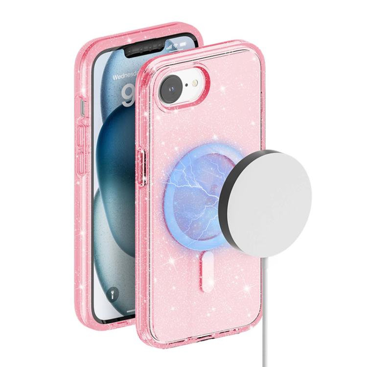 For iPhone 16e Terminator Style Glitter Powder MagSafe Magnetic Phone Case(Pink) - iPhone 16e Cases by PMC TechLife | Online Shopping South Africa | PMC TechLife | Buy Now Pay Later Mobicred