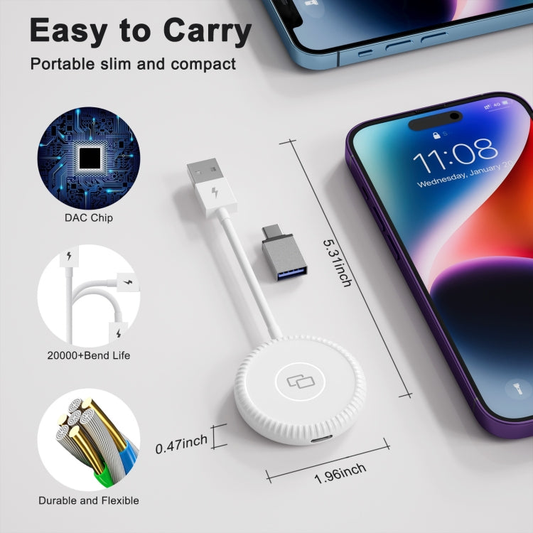 USB-C / Type-C + USB Carplay to Car Mirror Adapter for iPhone(White) - free shipping - PMC TechLife - Order now!