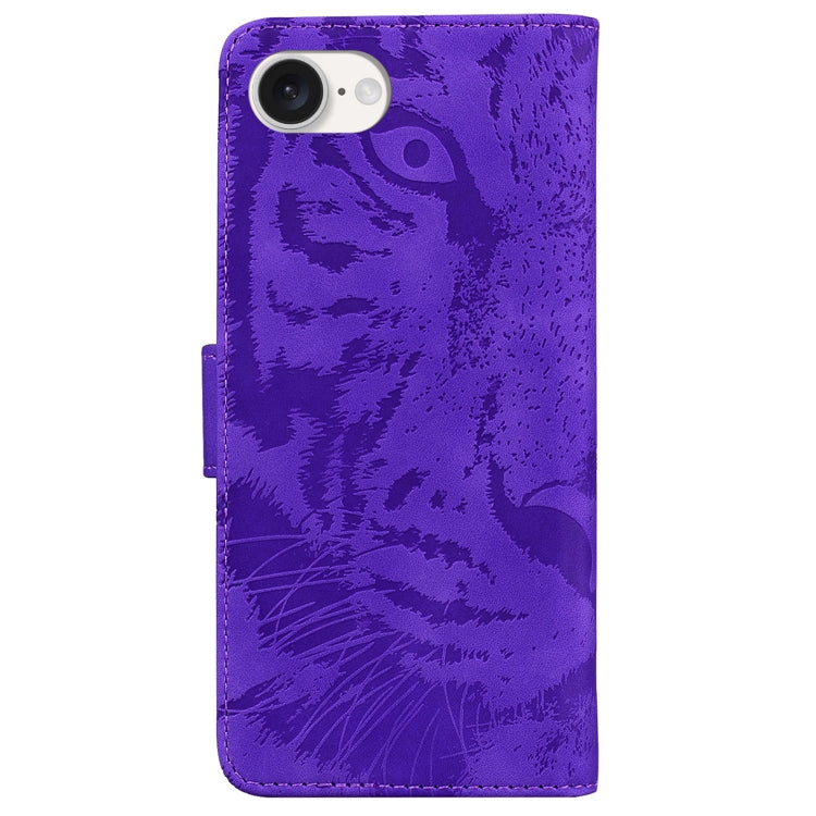 For iPhone 16e Tiger Embossing Pattern Leather Phone Case(Purple) - iPhone 16e Cases by PMC TechLife | Online Shopping South Africa | PMC TechLife | Buy Now Pay Later Mobicred