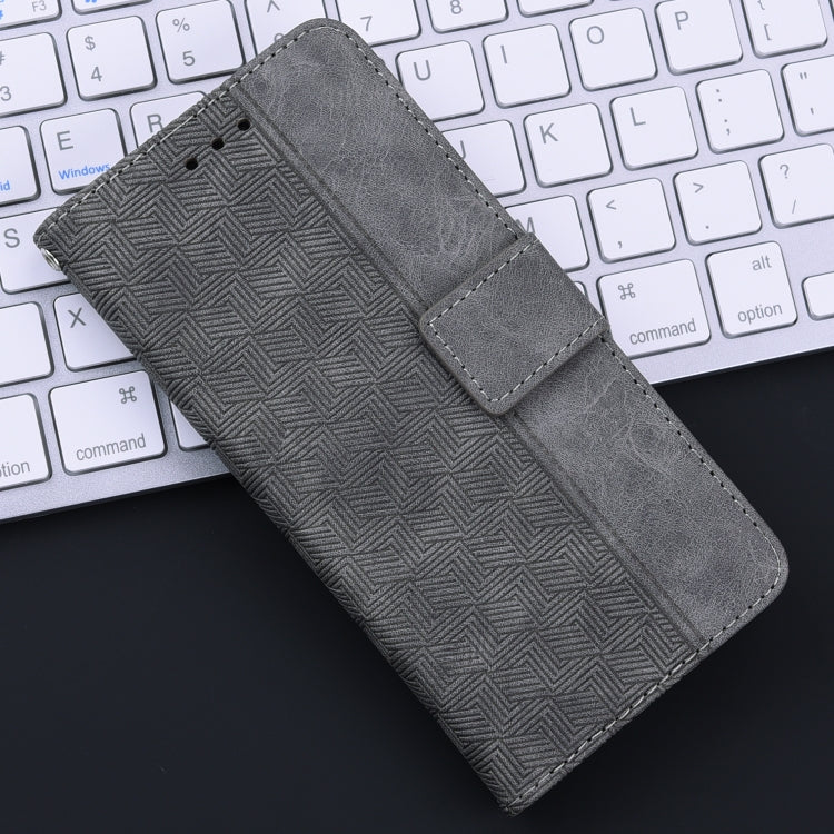 For iPhone 16e Geometric Embossed Leather Phone Case(Grey) - iPhone 16e Cases by PMC TechLife | Online Shopping South Africa | PMC TechLife | Buy Now Pay Later Mobicred