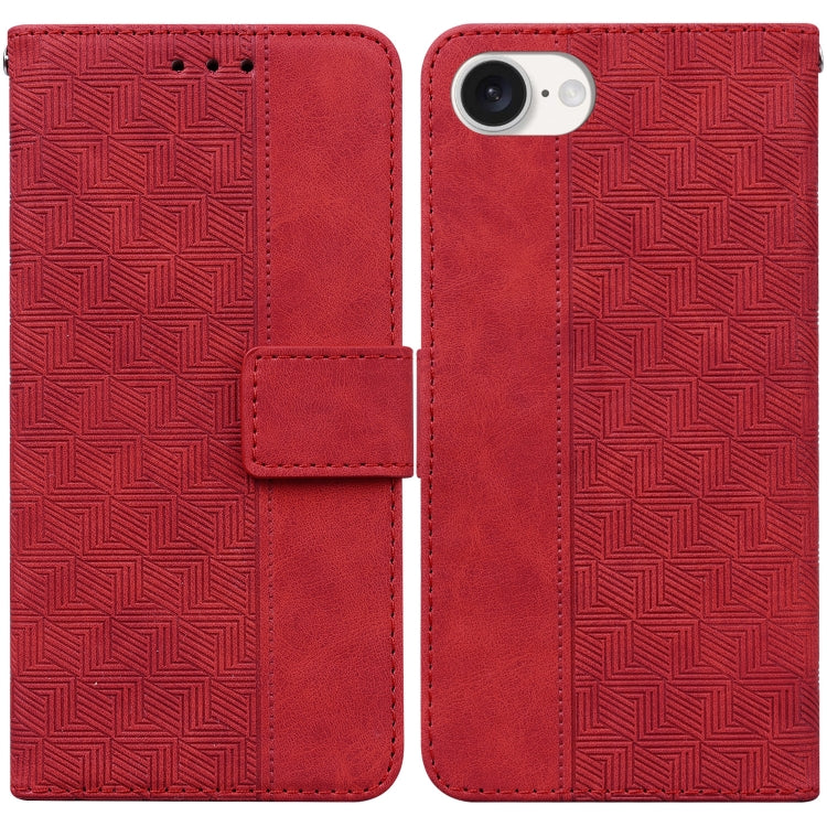 For iPhone 16e Geometric Embossed Leather Phone Case(Red) - iPhone 16e Cases by PMC TechLife | Online Shopping South Africa | PMC TechLife | Buy Now Pay Later Mobicred