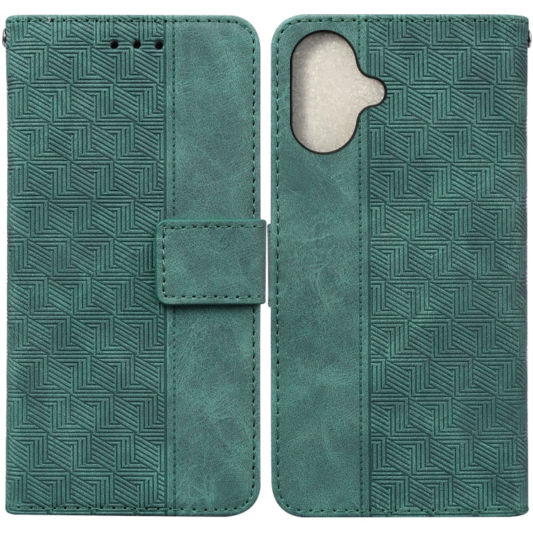 For iPhone 16 Plus Geometric Embossed Leather Phone Case(Green) - iPhone 16 Plus Cases by PMC Jewellery | Online Shopping South Africa | PMC Jewellery | Buy Now Pay Later Mobicred