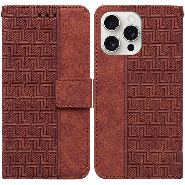 For iPhone 16 Pro Max Geometric Embossed Leather Phone Case(Brown) - iPhone 16 Pro Max Cases by PMC TechLife | Online Shopping South Africa | PMC TechLife | Buy Now Pay Later Mobicred