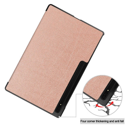 For Samsung Galaxy Tab S10 Ultra / S9 Ultra Custer Pure Color 3-Fold Holder Smart Leather Tablet Case(Rose Gold) - Galaxy Tab S9 Ultra Cases by PMC Jewellery | Online Shopping South Africa | PMC Jewellery | Buy Now Pay Later Mobicred