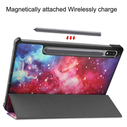 For Samsung Galaxy Tab S9 Custer Painted 3-Fold Holder Smart Leather Tablet Case(Milky Way Nebula) - Galaxy Tab S9 Cases by PMC Jewellery | Online Shopping South Africa | PMC Jewellery | Buy Now Pay Later Mobicred