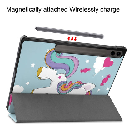 For Samsung Galaxy Tab S9 FE+ / S10+ Custer Painted 3-Fold Holder Smart Leather Tablet Case(Unicorn) - Galaxy Tab S9 FE+ by PMC Jewellery | Online Shopping South Africa | PMC Jewellery | Buy Now Pay Later Mobicred