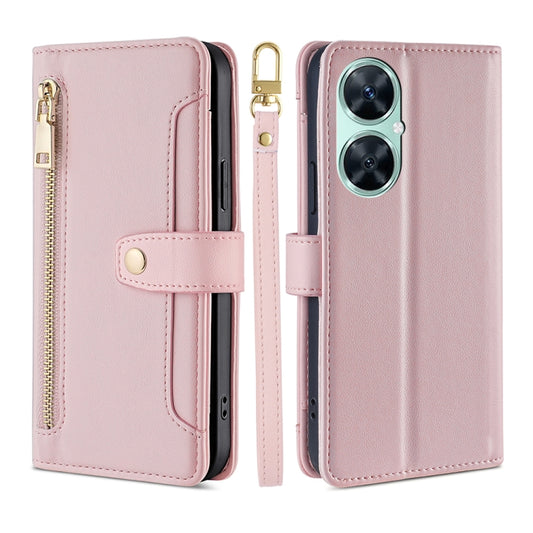 For Huawei Enjoy 60 Pro / nova 11i Lite Sheep Texture Cross-body Zipper Wallet Leather Phone Case(Pink) - Huawei Cases by PMC Jewellery | Online Shopping South Africa | PMC Jewellery | Buy Now Pay Later Mobicred