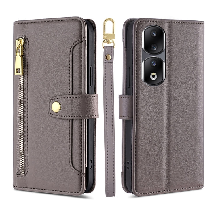 For Honor 90 Pro 5G Sheep Texture Cross-body Zipper Wallet Leather Phone Case(Grey) - Honor Cases by PMC TechLife | Online Shopping South Africa | PMC TechLife | Buy Now Pay Later Mobicred