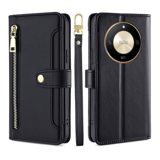 For Honor X50 5G Sheep Texture Cross-body Zipper Wallet Leather Phone Case(Black) - Honor Cases by PMC Jewellery | Online Shopping South Africa | PMC Jewellery | Buy Now Pay Later Mobicred