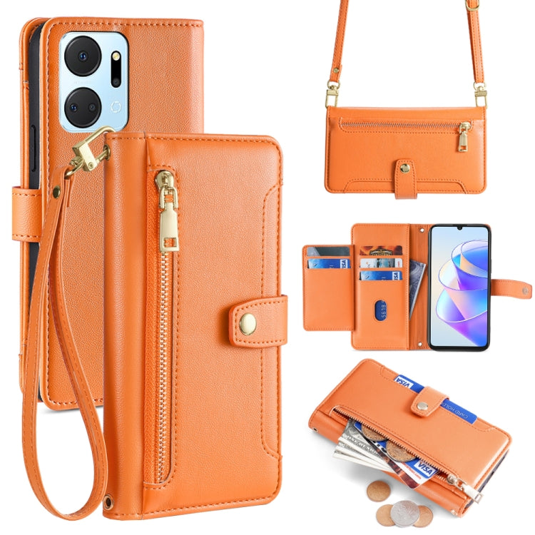 For Honor X7a Sheep Texture Cross-body Zipper Wallet Leather Phone Case(Orange) - Honor Cases by PMC TechLife | Online Shopping South Africa | PMC TechLife | Buy Now Pay Later Mobicred