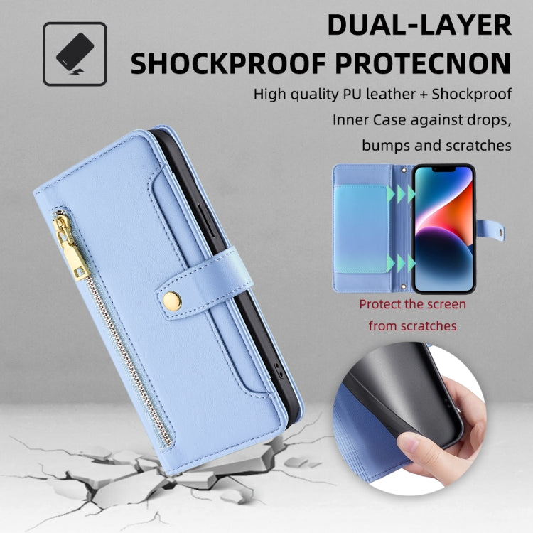 For Honor X7a Sheep Texture Cross-body Zipper Wallet Leather Phone Case(Blue) - Honor Cases by PMC TechLife | Online Shopping South Africa | PMC TechLife | Buy Now Pay Later Mobicred