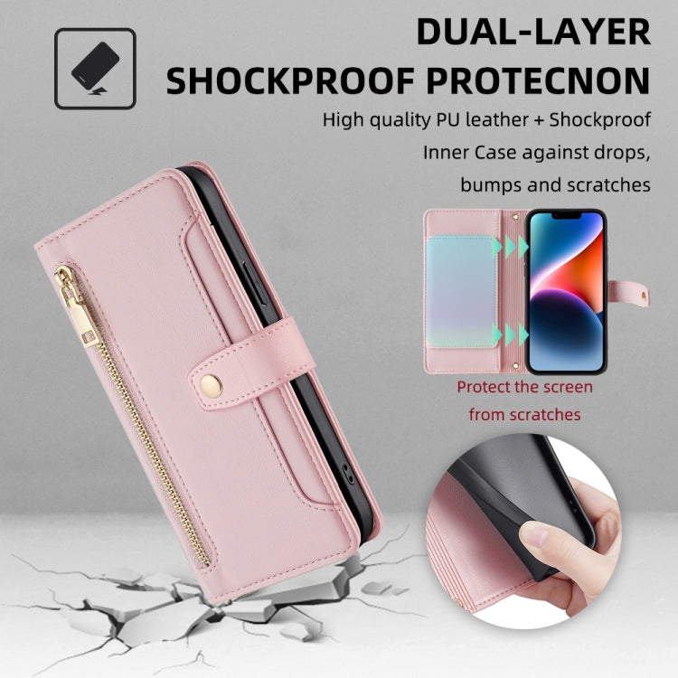 For Honor X7a Sheep Texture Cross-body Zipper Wallet Leather Phone Case(Pink) - Honor Cases by PMC TechLife | Online Shopping South Africa | PMC TechLife | Buy Now Pay Later Mobicred