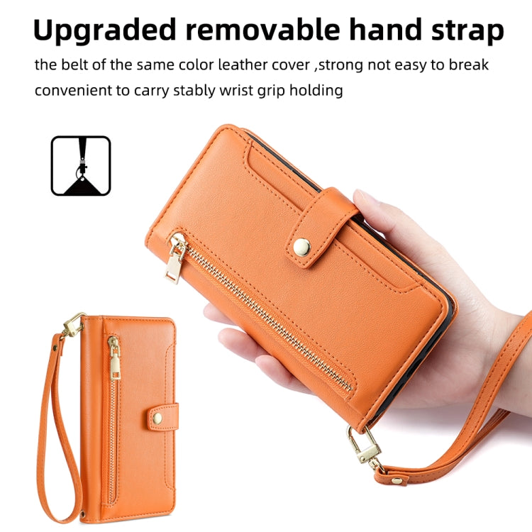 For Honor X8a Sheep Texture Cross-body Zipper Wallet Leather Phone Case(Orange) - Honor Cases by PMC TechLife | Online Shopping South Africa | PMC TechLife | Buy Now Pay Later Mobicred