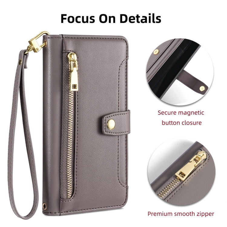 For Honor X8a Sheep Texture Cross-body Zipper Wallet Leather Phone Case(Grey) - Honor Cases by PMC TechLife | Online Shopping South Africa | PMC TechLife | Buy Now Pay Later Mobicred