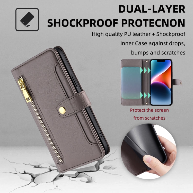 For Honor X8a Sheep Texture Cross-body Zipper Wallet Leather Phone Case(Grey) - Honor Cases by PMC TechLife | Online Shopping South Africa | PMC TechLife | Buy Now Pay Later Mobicred