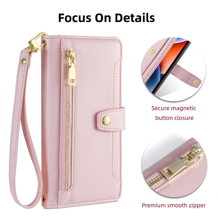 For Honor X8a Sheep Texture Cross-body Zipper Wallet Leather Phone Case(Pink) - Honor Cases by PMC TechLife | Online Shopping South Africa | PMC TechLife | Buy Now Pay Later Mobicred