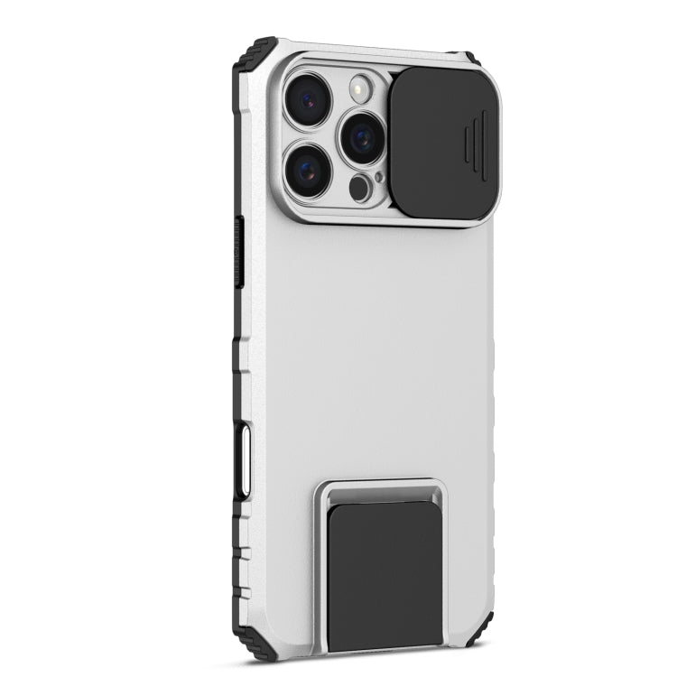 For iPhone 16 Pro Stereoscopic Holder Sliding Camshield Phone Case(White) - iPhone 16 Pro Cases by PMC Jewellery | Online Shopping South Africa | PMC Jewellery | Buy Now Pay Later Mobicred