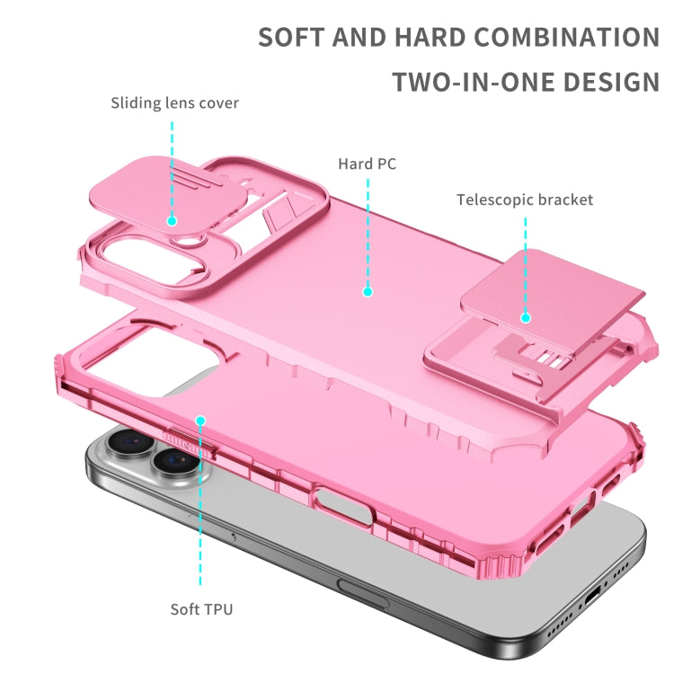 For iPhone 16 Stereoscopic Holder Sliding Camshield Phone Case(Pink) - iPhone 16 Cases by PMC TechLife | Online Shopping South Africa | PMC TechLife | Buy Now Pay Later Mobicred