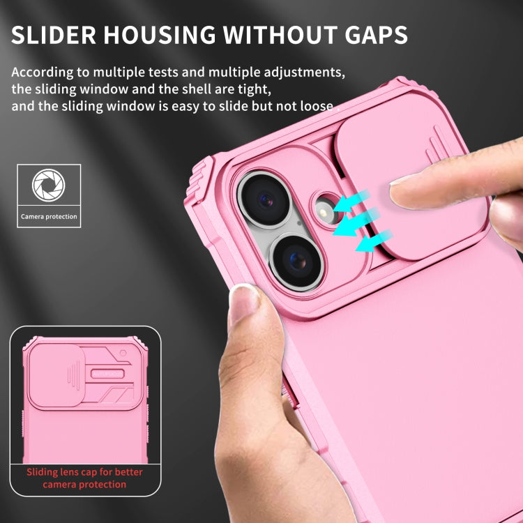 For iPhone 16 Stereoscopic Holder Sliding Camshield Phone Case(Pink) - iPhone 16 Cases by PMC TechLife | Online Shopping South Africa | PMC TechLife | Buy Now Pay Later Mobicred