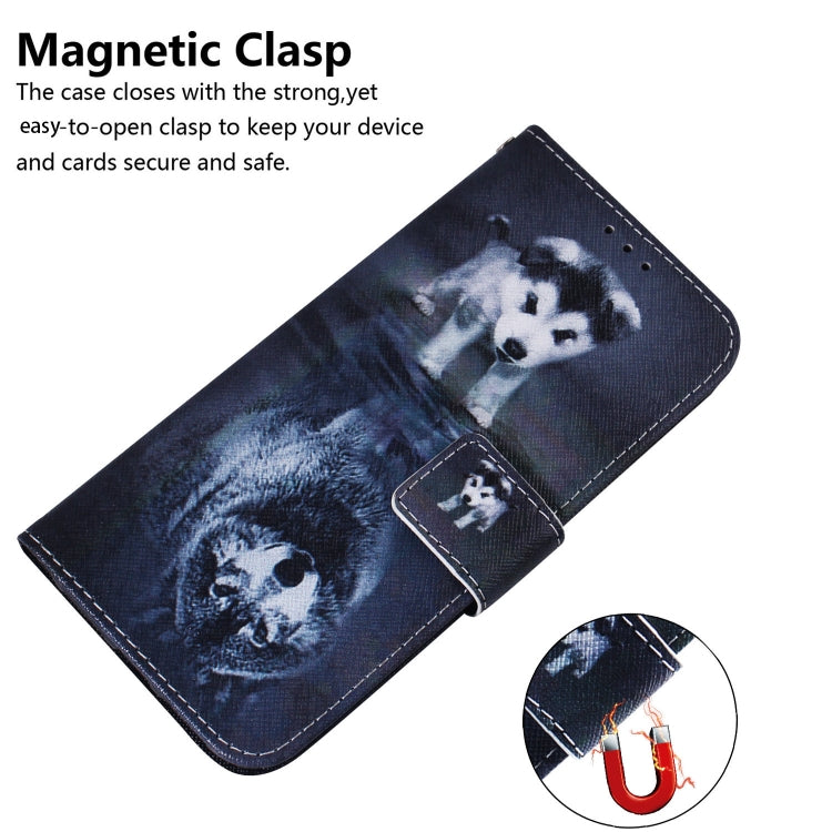 For iPhone 16e Coloured Drawing Flip Leather Phone Case(Wolf and Dog) - iPhone 16e Cases by PMC TechLife | Online Shopping South Africa | PMC TechLife | Buy Now Pay Later Mobicred