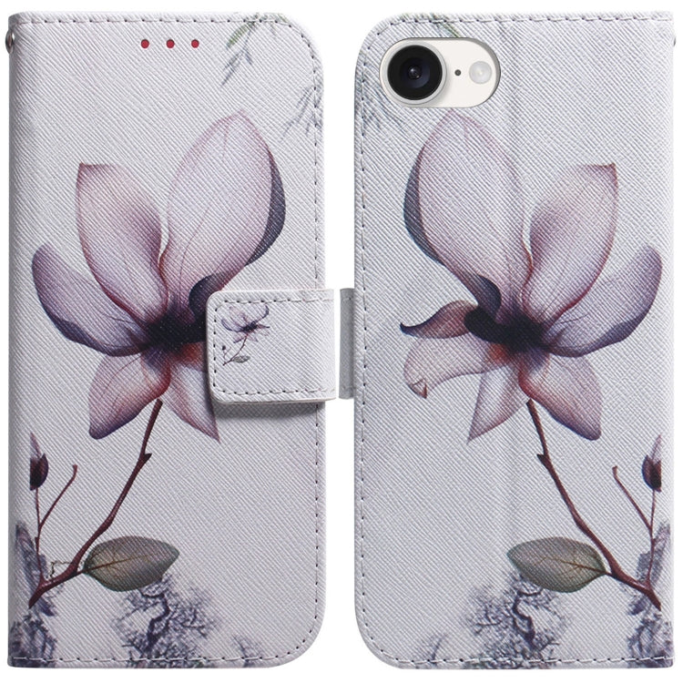 For iPhone 16e Coloured Drawing Flip Leather Phone Case(Magnolia) - iPhone 16e Cases by PMC TechLife | Online Shopping South Africa | PMC TechLife | Buy Now Pay Later Mobicred