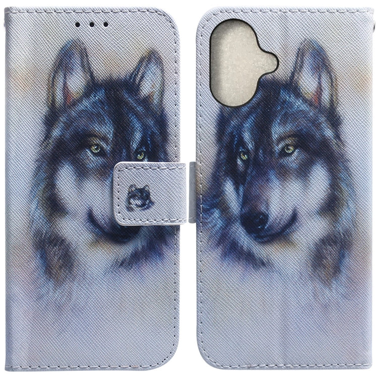 For iPhone 16 Coloured Drawing Flip Leather Phone Case(White Wolf) - iPhone 16 Cases by PMC Jewellery | Online Shopping South Africa | PMC Jewellery | Buy Now Pay Later Mobicred