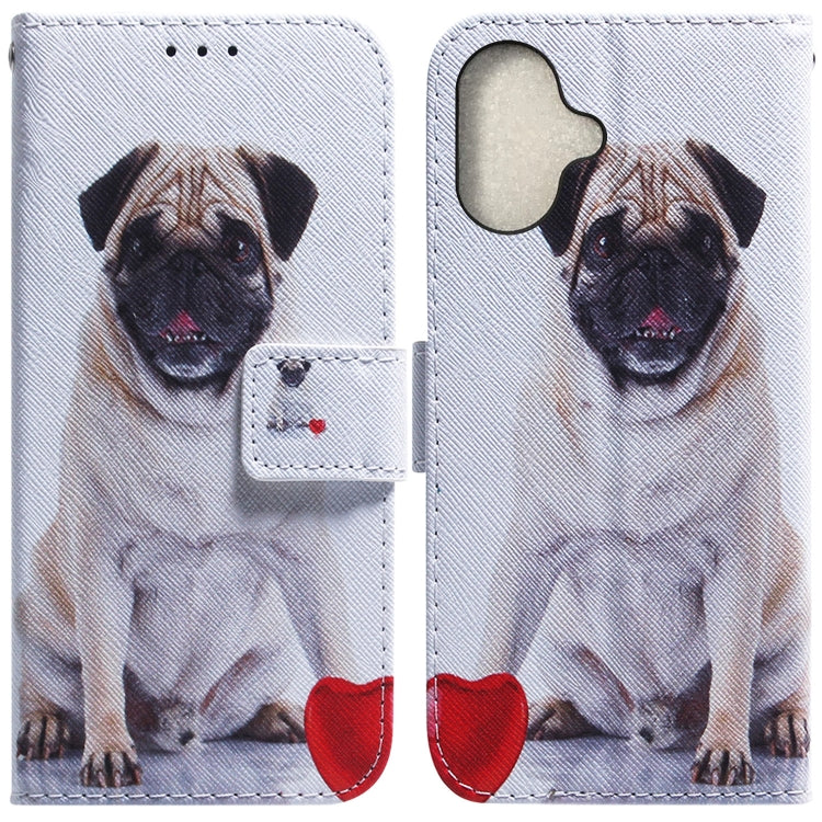 For iPhone 16 Coloured Drawing Flip Leather Phone Case(Pug) - iPhone 16 Cases by PMC TechLife | Online Shopping South Africa | PMC TechLife | Buy Now Pay Later Mobicred
