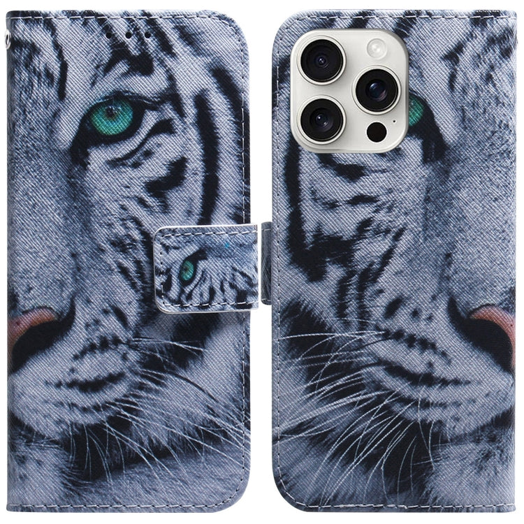 For iPhone 16 Pro Max Coloured Drawing Flip Leather Phone Case(Tiger) - iPhone 16 Pro Max Cases by PMC Jewellery | Online Shopping South Africa | PMC Jewellery | Buy Now Pay Later Mobicred