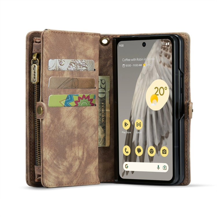 For Google Pixel Fold CaseMe 008 Detachable Multifunctional Retro Frosted Horizontal Flip Phone Leather Case with Zipper Wallet(Brown) - Google Cases by CaseMe | Online Shopping South Africa | PMC Jewellery | Buy Now Pay Later Mobicred