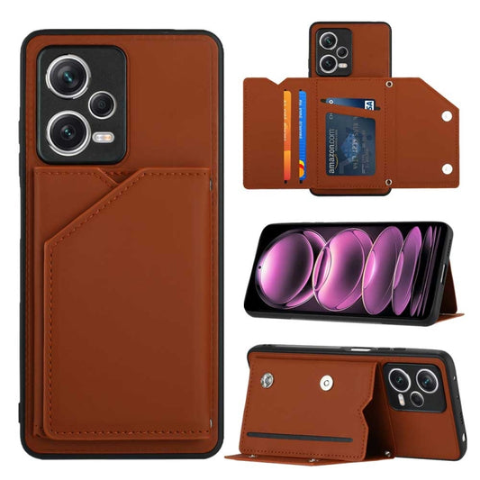 For Xiaomi Redmi Note 12 Pro+ 5G Global Skin Feel PU + TPU + PC Card Slots Phone Case(Brown) - Xiaomi Cases by PMC Jewellery | Online Shopping South Africa | PMC Jewellery | Buy Now Pay Later Mobicred