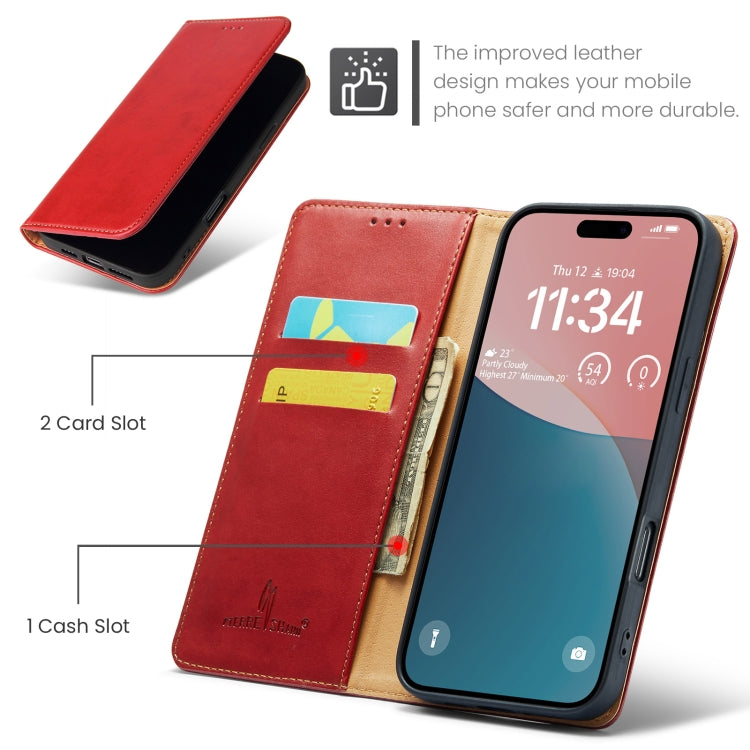 For iPhone 16 Fierre Shann PU Genuine Leather Texture Phone Case(Red) - iPhone 16 Cases by FIERRE SHANN | Online Shopping South Africa | PMC Jewellery | Buy Now Pay Later Mobicred