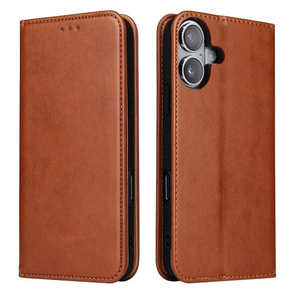 For iPhone 16 Plus Fierre Shann PU Genuine Leather Texture Phone Case(Brown) - iPhone 16 Plus Cases by FIERRE SHANN | Online Shopping South Africa | PMC Jewellery | Buy Now Pay Later Mobicred