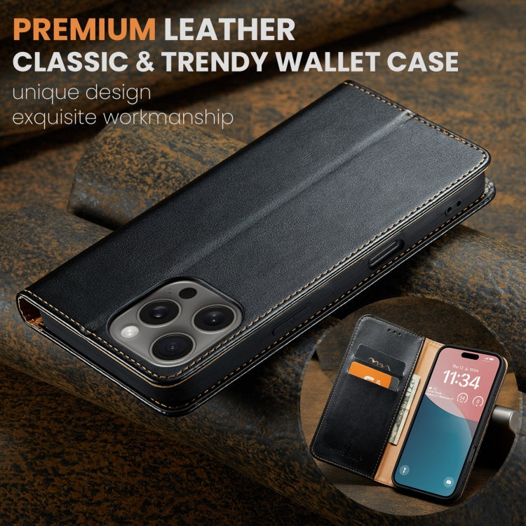 For iPhone 16 Pro Fierre Shann PU Genuine Leather Texture Phone Case(Black) - iPhone 16 Pro Cases by FIERRE SHANN | Online Shopping South Africa | PMC Jewellery | Buy Now Pay Later Mobicred