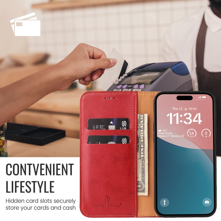 For iPhone 16 Pro Max Fierre Shann PU Genuine Leather Texture Phone Case(Red) - iPhone 16 Pro Max Cases by FIERRE SHANN | Online Shopping South Africa | PMC Jewellery | Buy Now Pay Later Mobicred