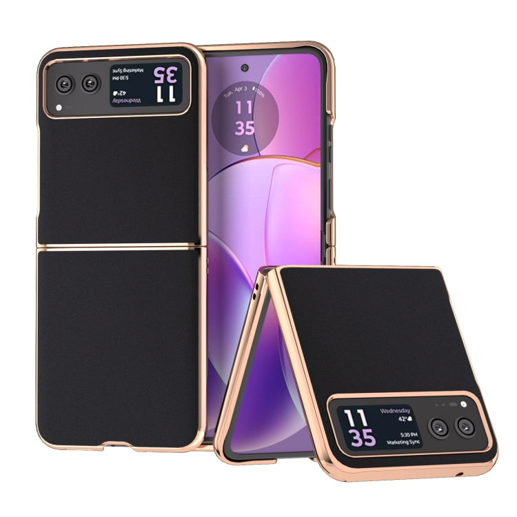 For Motorola Razr 40 Genuine Leather Silk Series Nano Plating Phone Case(Black) - Motorola Cases by PMC TechLife | Online Shopping South Africa | PMC TechLife | Buy Now Pay Later Mobicred