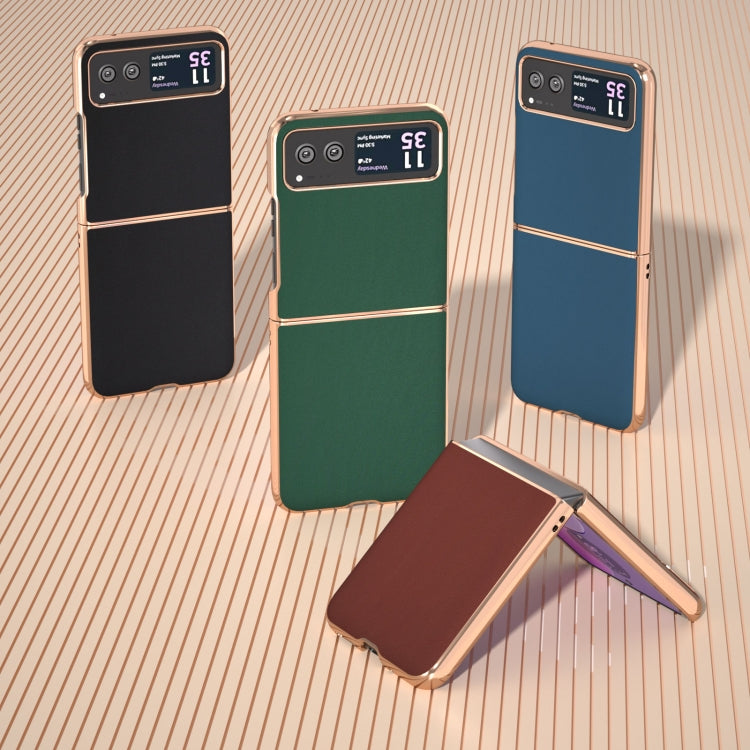 For Motorola Razr 40 Genuine Leather Silk Series Nano Plating Phone Case(Black) - Motorola Cases by PMC TechLife | Online Shopping South Africa | PMC TechLife | Buy Now Pay Later Mobicred