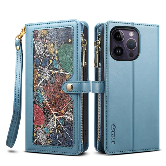 For iPhone 15 Pro Max ESEBLE Star Series Lanyard Zipper Wallet RFID Leather Case(Blue) - iPhone 15 Pro Max Cases by ESEBLE | Online Shopping South Africa | PMC Jewellery | Buy Now Pay Later Mobicred