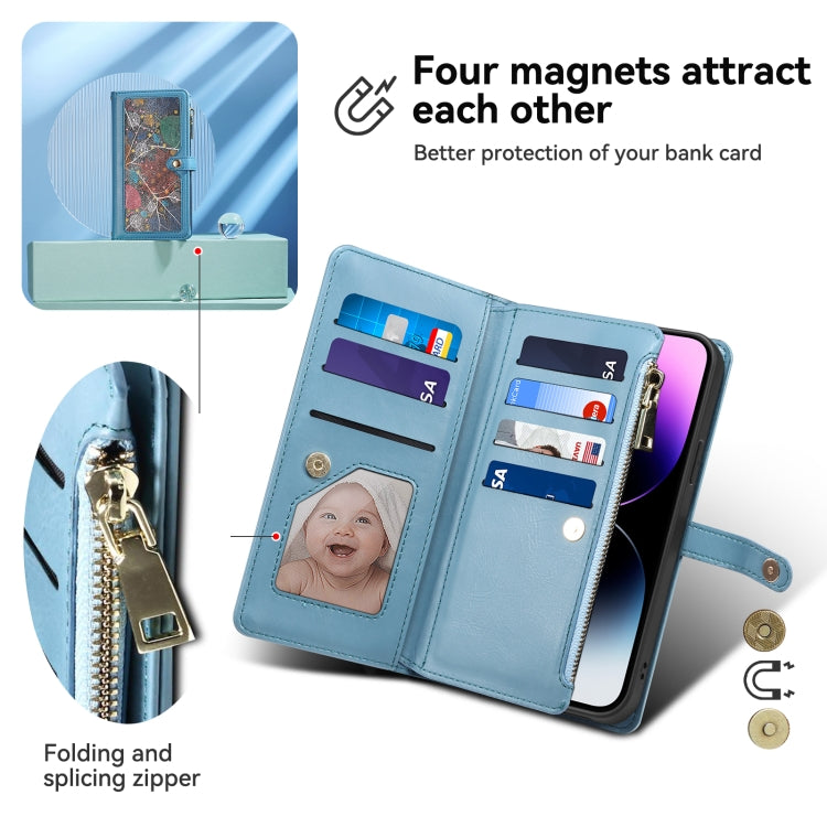 For iPhone 16 Pro ESEBLE Star Series Lanyard Zipper Wallet RFID Leather Case(Blue) - iPhone 16 Pro Cases by ESEBLE | Online Shopping South Africa | PMC TechLife | Buy Now Pay Later Mobicred