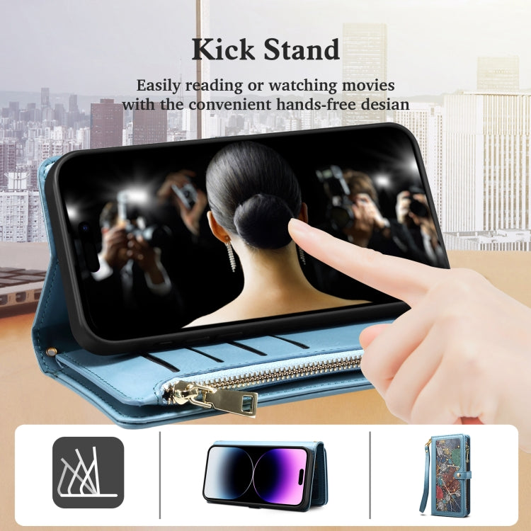 For iPhone 16 Pro ESEBLE Star Series Lanyard Zipper Wallet RFID Leather Case(Blue) - iPhone 16 Pro Cases by ESEBLE | Online Shopping South Africa | PMC TechLife | Buy Now Pay Later Mobicred