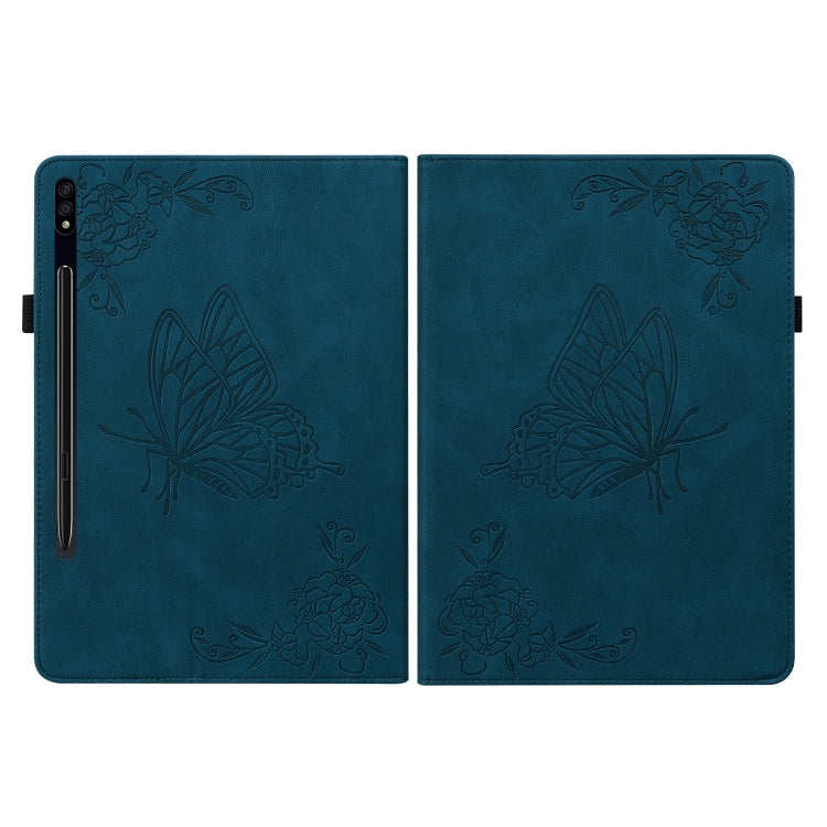 For Samsung Galaxy Tab S9 Butterfly Flower Embossed Leather Tablet Case(Blue) - Galaxy Tab S9 Cases by PMC Jewellery | Online Shopping South Africa | PMC Jewellery | Buy Now Pay Later Mobicred