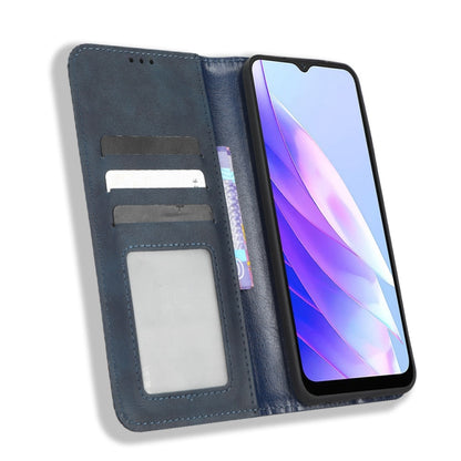 For Blackview A52 / A52 Pro Magnetic Buckle Retro Texture Leather Phone Case(Blue) - More Brand by PMC Jewellery | Online Shopping South Africa | PMC Jewellery