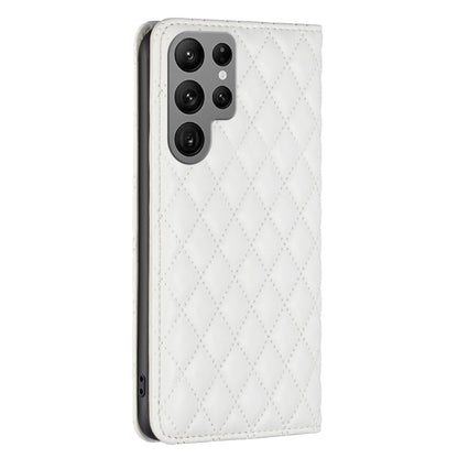 For Samsung Galaxy S24 Ultra 5G Diamond Lattice Magnetic Leather Flip Phone Case(White) - Galaxy S24 Ultra 5G Cases by PMC Jewellery | Online Shopping South Africa | PMC Jewellery