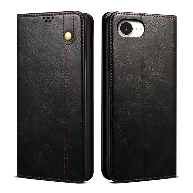 For iPhone 16e Oil Wax Crazy Horse Texture Leather Phone Case(Black) - iPhone 16e Cases by PMC TechLife | Online Shopping South Africa | PMC TechLife | Buy Now Pay Later Mobicred