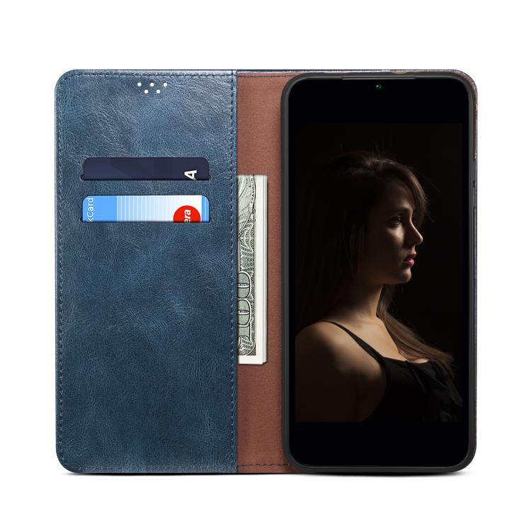 For iPhone 16e Oil Wax Crazy Horse Texture Leather Phone Case(Blue) - iPhone 16e Cases by PMC TechLife | Online Shopping South Africa | PMC TechLife | Buy Now Pay Later Mobicred