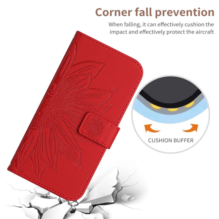 For Google Pixel 9 Pro Skin Feel Sun Flower Embossed Flip Leather Phone Case with Lanyard(Red) - Google Cases by PMC TechLife | Online Shopping South Africa | PMC TechLife | Buy Now Pay Later Mobicred