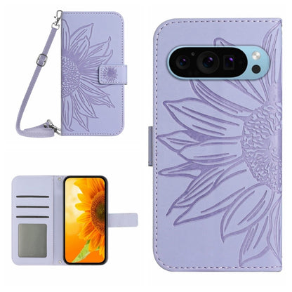 For Google Pixel 9 Pro Skin Feel Sun Flower Embossed Flip Leather Phone Case with Lanyard(Purple) - Google Cases by PMC Jewellery | Online Shopping South Africa | PMC Jewellery | Buy Now Pay Later Mobicred