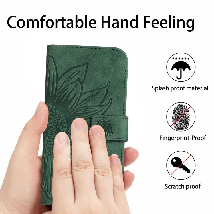 For Google Pixel 9 Pro Skin Feel Sun Flower Embossed Flip Leather Phone Case with Lanyard(Green) - Google Cases by PMC TechLife | Online Shopping South Africa | PMC TechLife | Buy Now Pay Later Mobicred